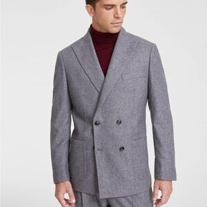 Tommy Hilfiger Mens Wool Relaxed Fit Double Breasted Suit Jacket Blazer Grey 44L